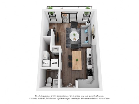 Floor plan for 1 bed, 2 baths, 864 sqft